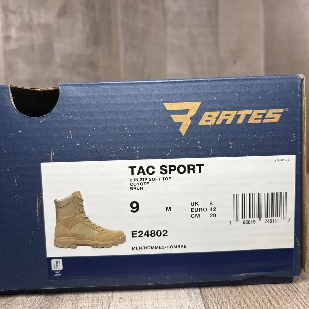 Bates Tac Sport Mens Size 9 Tactical Duty Suede Boots 8 Inch Zip Soft Toe Coyote